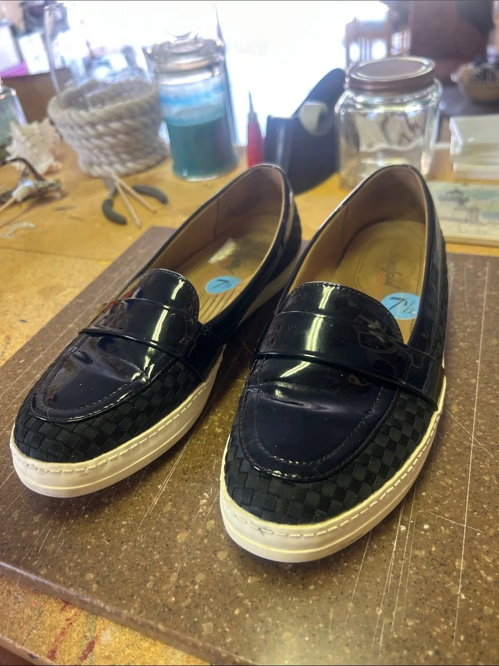 Natural Soul Black Woven Penny Loafers with White Sole